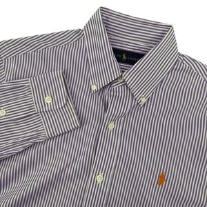 Ralph Lauren Men's Purple White Stripe Button Down Shirt Orange Pony Logo Size S